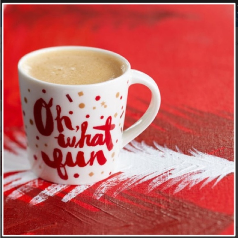 Starbucks “Oh What Fun” Collectible Holiday Confetti Espresso Cup, White/Red